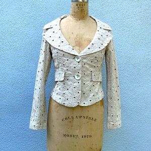 Couture designer Jacket made in Japan by Sakura in cotton eyelet fabric.